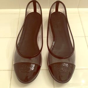 Chanel PVS clear, patent cap toe ballerina CC flat